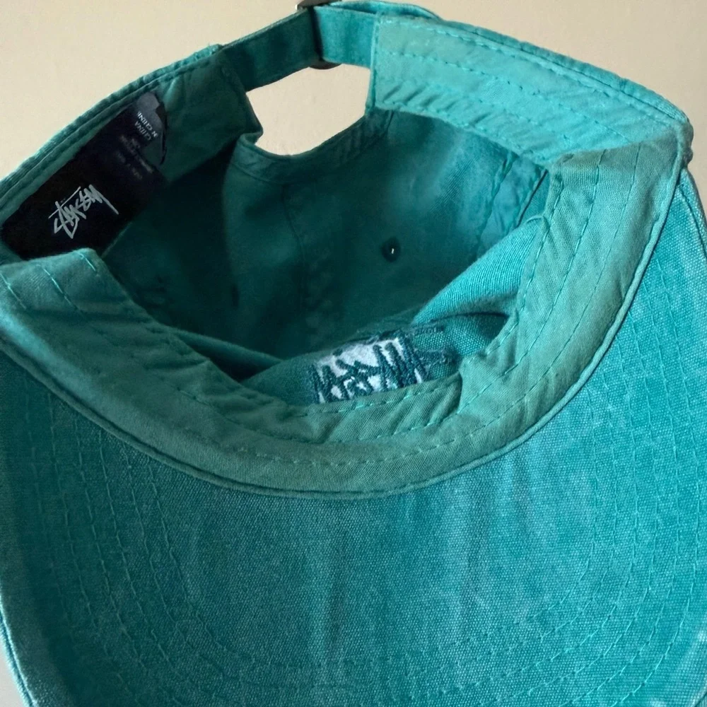 Stussy Core Embroidered 6 Panel Green Baseball Cap Dad Hat Vintage Wash - Picture 7 of 9
